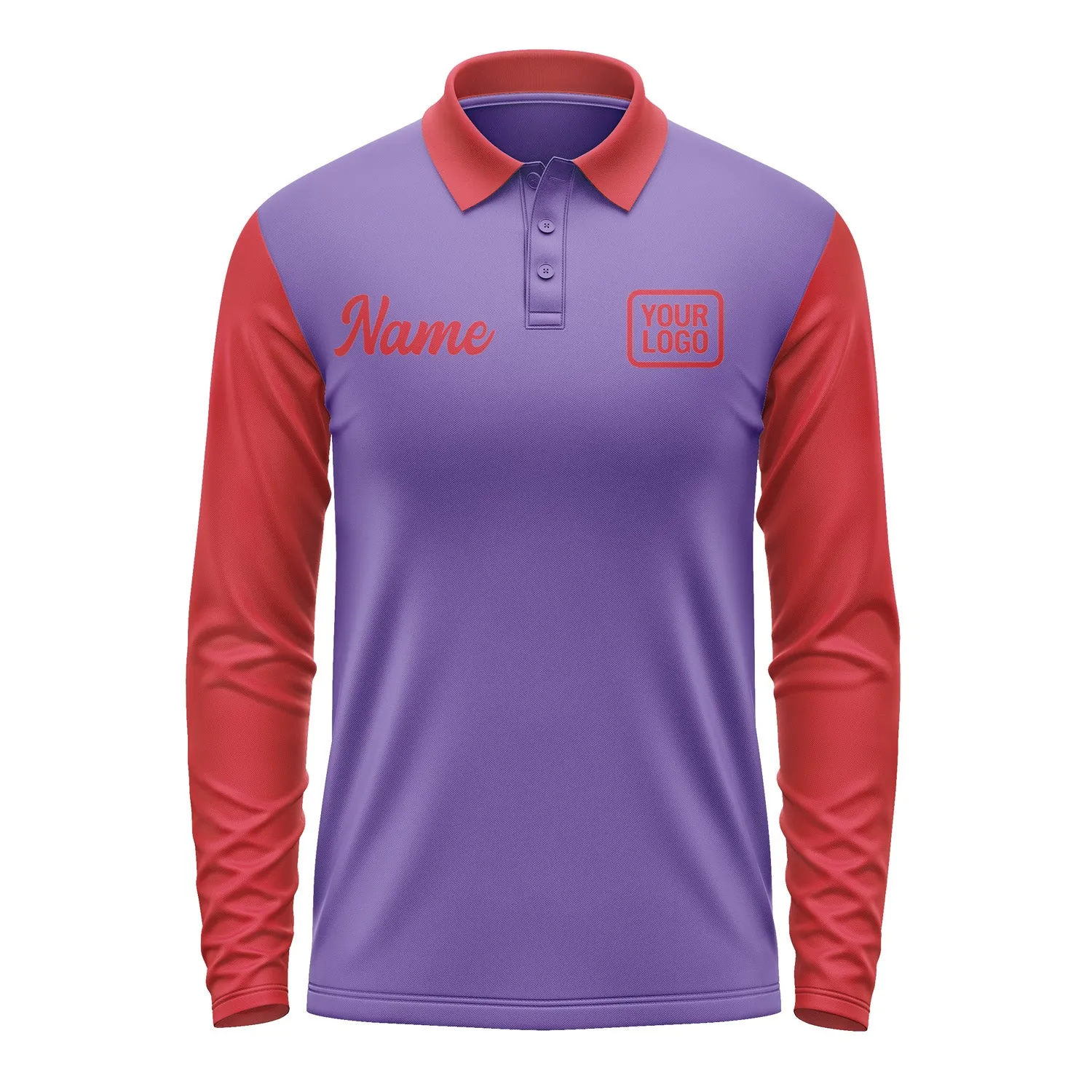 Custom Light Purple Red Long Sleeve Polo Shirt sold by Tailorly product image thumbnail 2