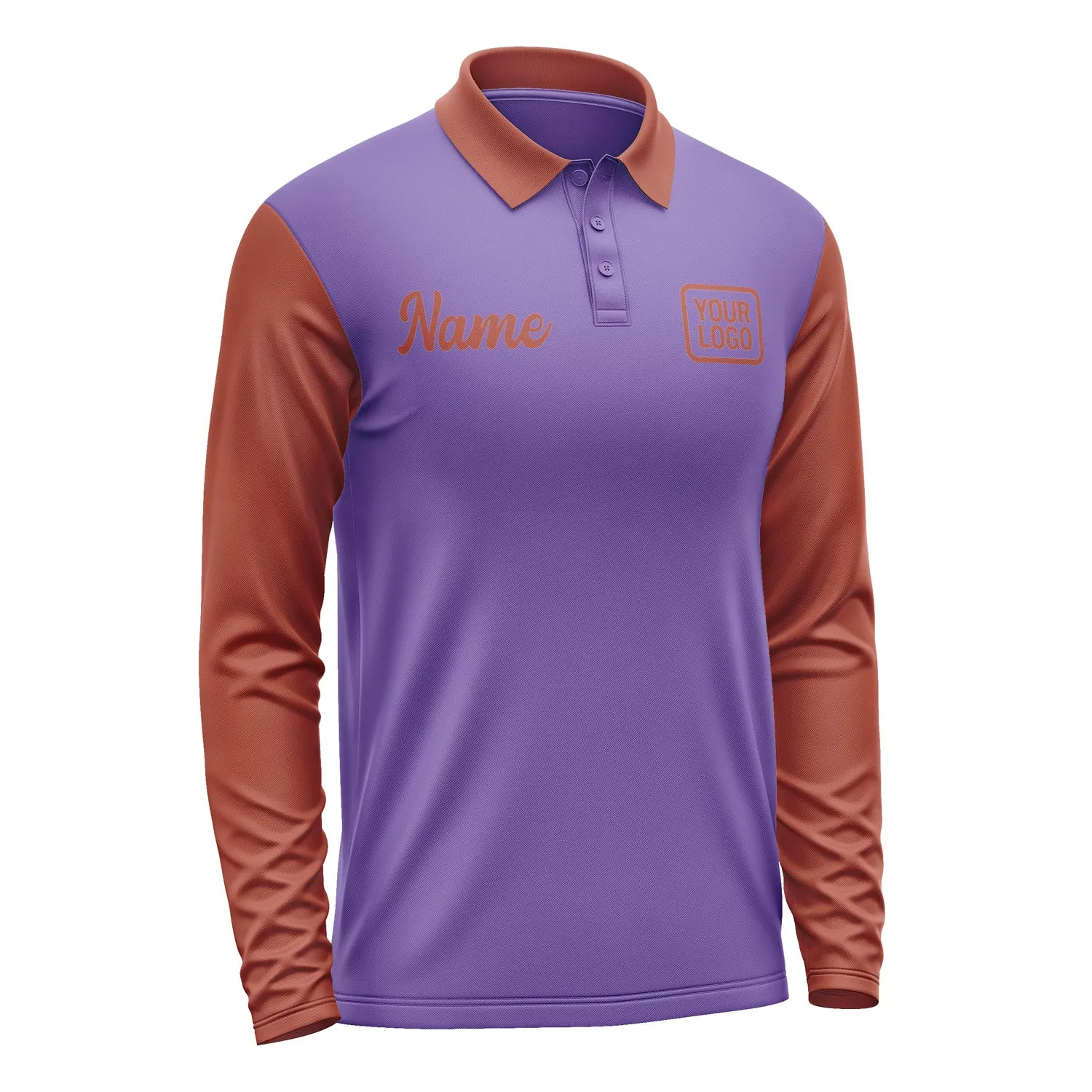 Custom Light Purple Coral Red Long Sleeve Polo Shirt sold by Tailorly product image thumbnail 4
