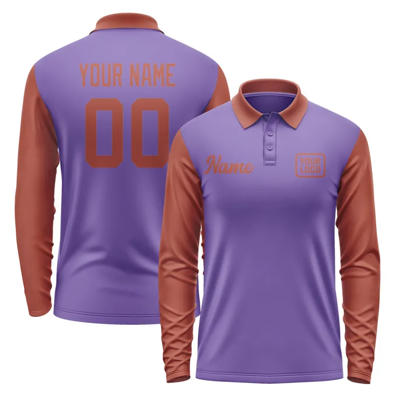 Custom Light Purple Coral Red Long Sleeve Polo Shirt sold by Tailorly
