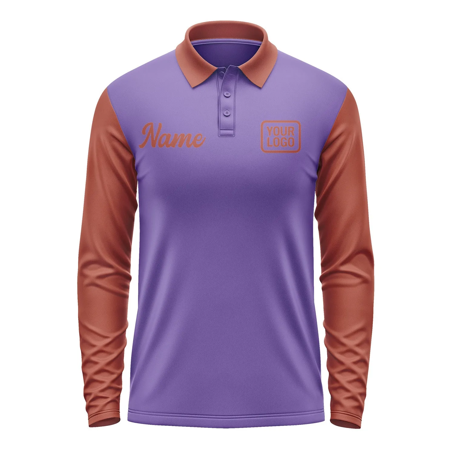 Custom Light Purple Coral Red Long Sleeve Polo Shirt sold by Tailorly product image thumbnail 2