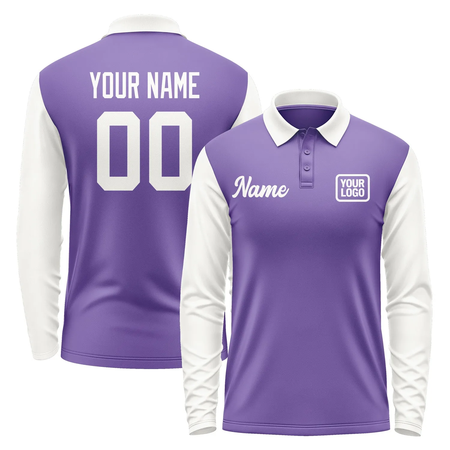 Custom Light Purple White Long Sleeve Polo Shirt sold by Tailorly