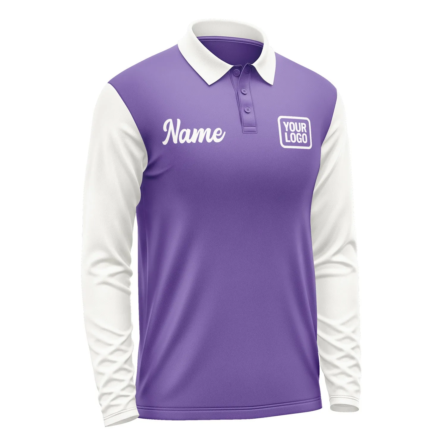 Custom Light Purple White Long Sleeve Polo Shirt sold by Tailorly product image thumbnail 4