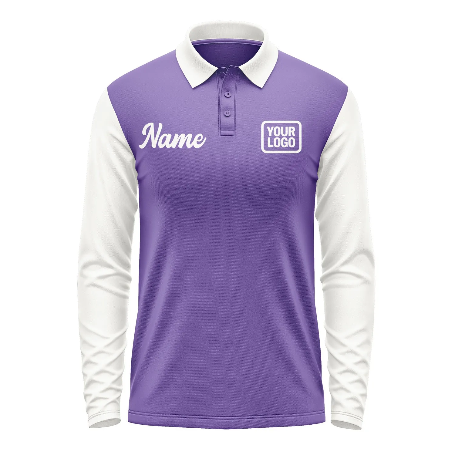 Custom Light Purple White Long Sleeve Polo Shirt sold by Tailorly product image thumbnail 2