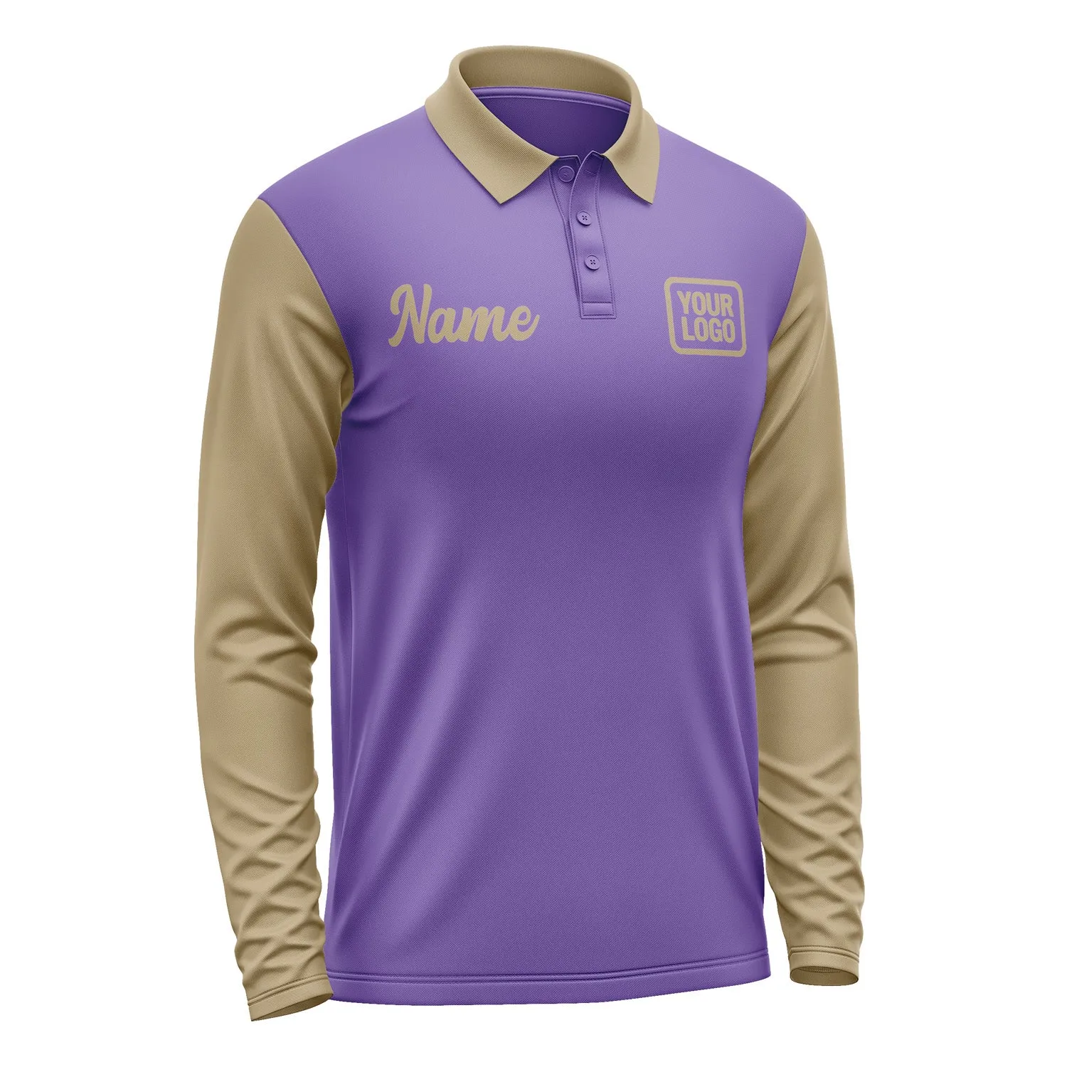 Custom Light Purple Light Khaki Long Sleeve Polo Shirt sold by Tailorly product image thumbnail 4