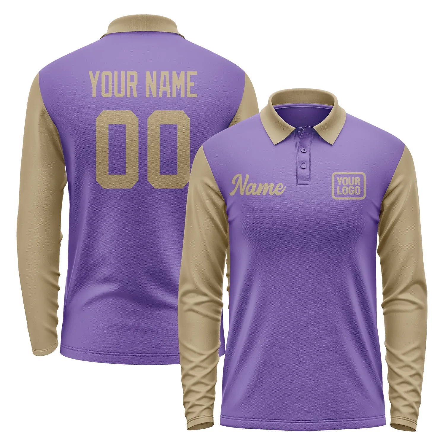 Custom Light Purple Light Khaki Long Sleeve Polo Shirt sold by Tailorly