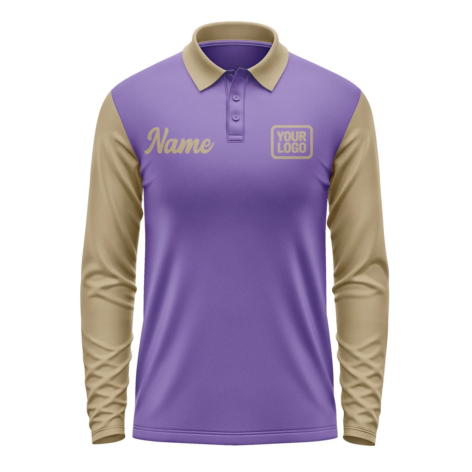 Custom Light Purple Light Khaki Long Sleeve Polo Shirt sold by Tailorly product image thumbnail 2