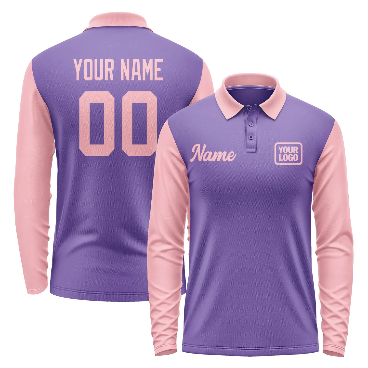 Custom Light Purple Light Pink Long Sleeve Polo Shirt sold by Tailorly
