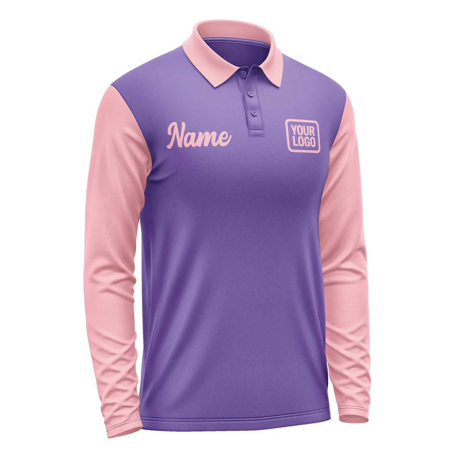 Custom Light Purple Light Pink Long Sleeve Polo Shirt sold by Tailorly product image thumbnail 4