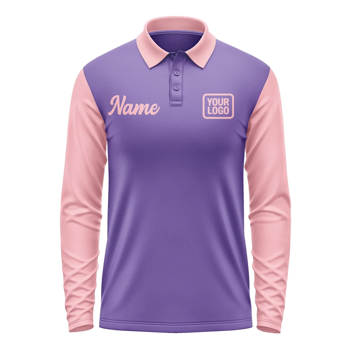 Custom Light Purple Light Pink Long Sleeve Polo Shirt sold by Tailorly product image thumbnail 2