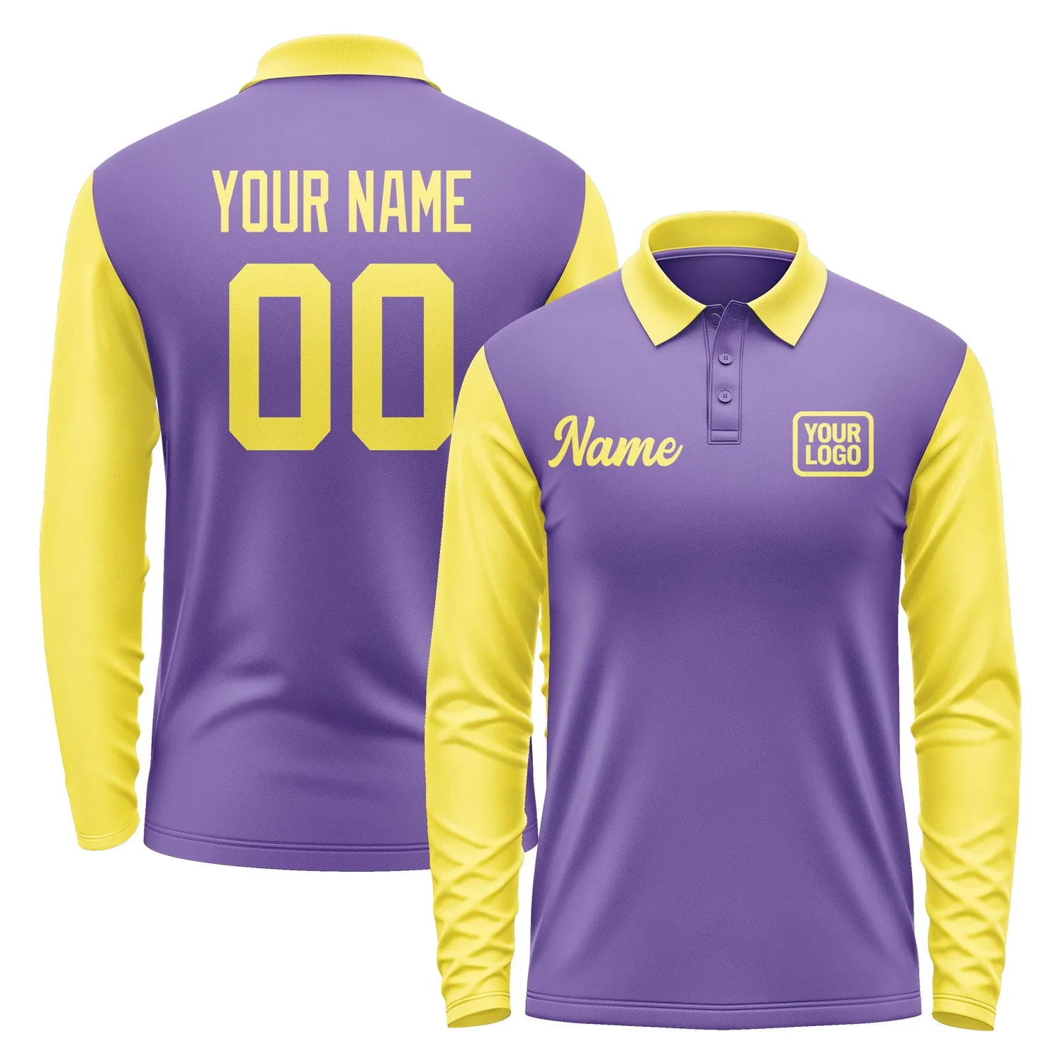 Custom Light Purple Light Yellow Long Sleeve Polo Shirt sold by Tailorly