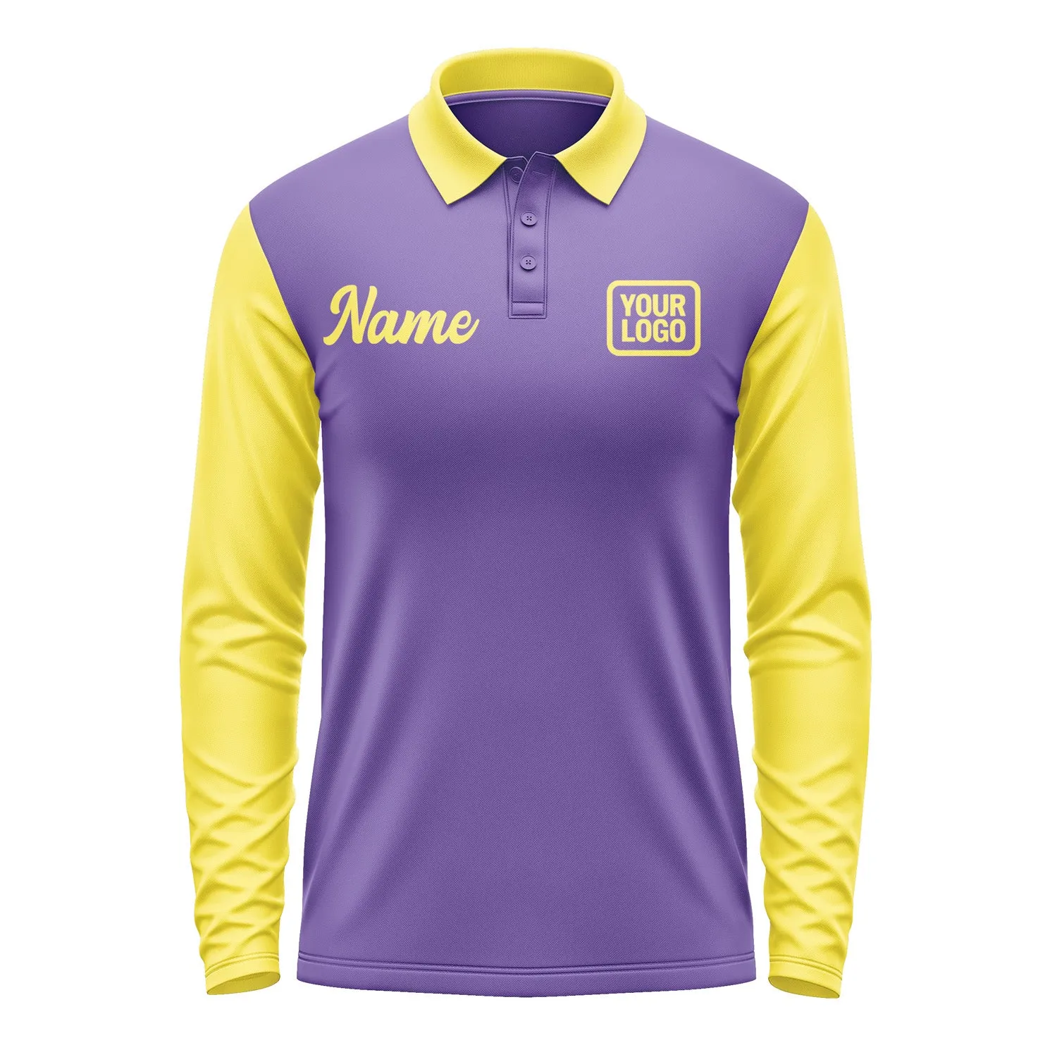 Custom Light Purple Light Yellow Long Sleeve Polo Shirt sold by Tailorly product image thumbnail 2