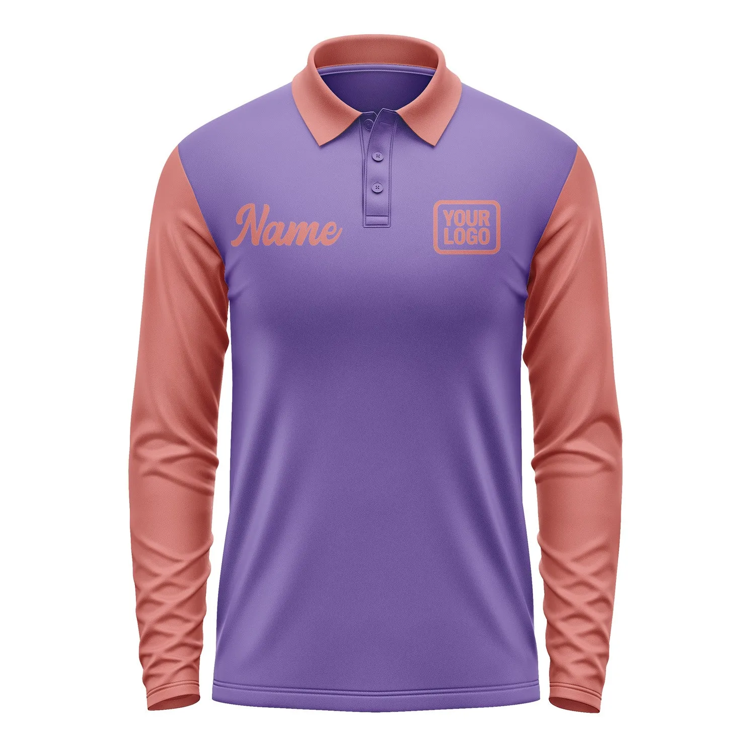 Custom Light Purple Copper Rose Long Sleeve Polo Shirt sold by Tailorly product image thumbnail 2