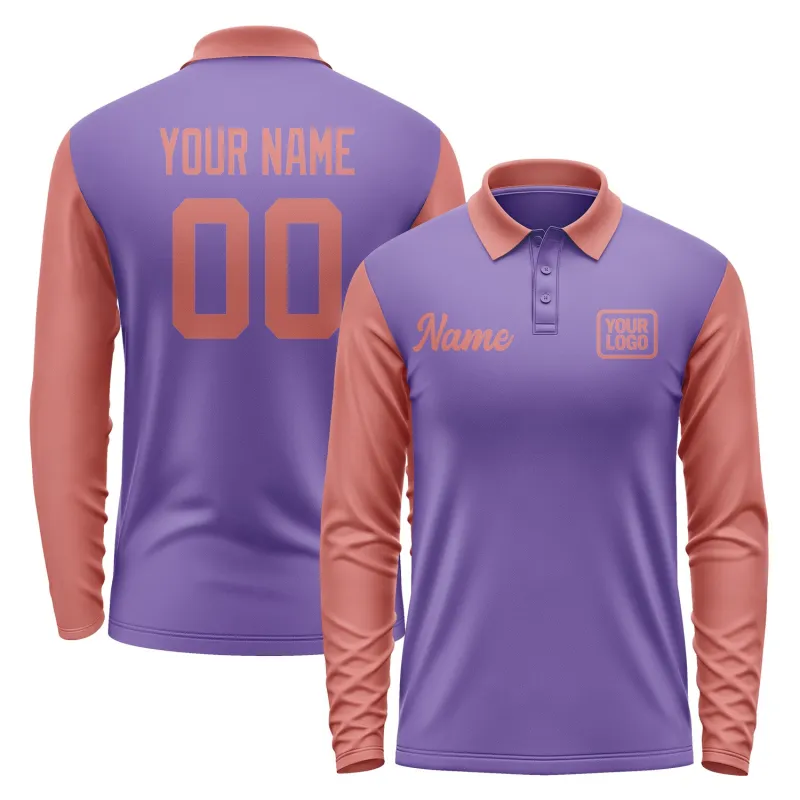 Custom Light Purple Copper Rose Long Sleeve Polo Shirt sold by Tailorly