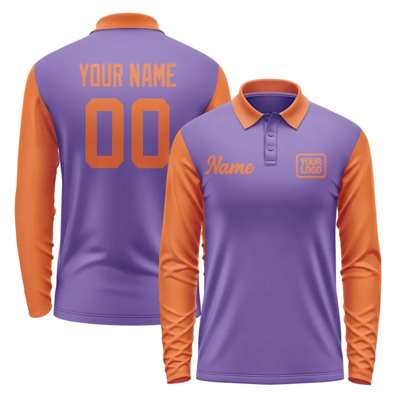 Custom Light Purple Orange Long Sleeve Polo Shirt sold by Tailorly