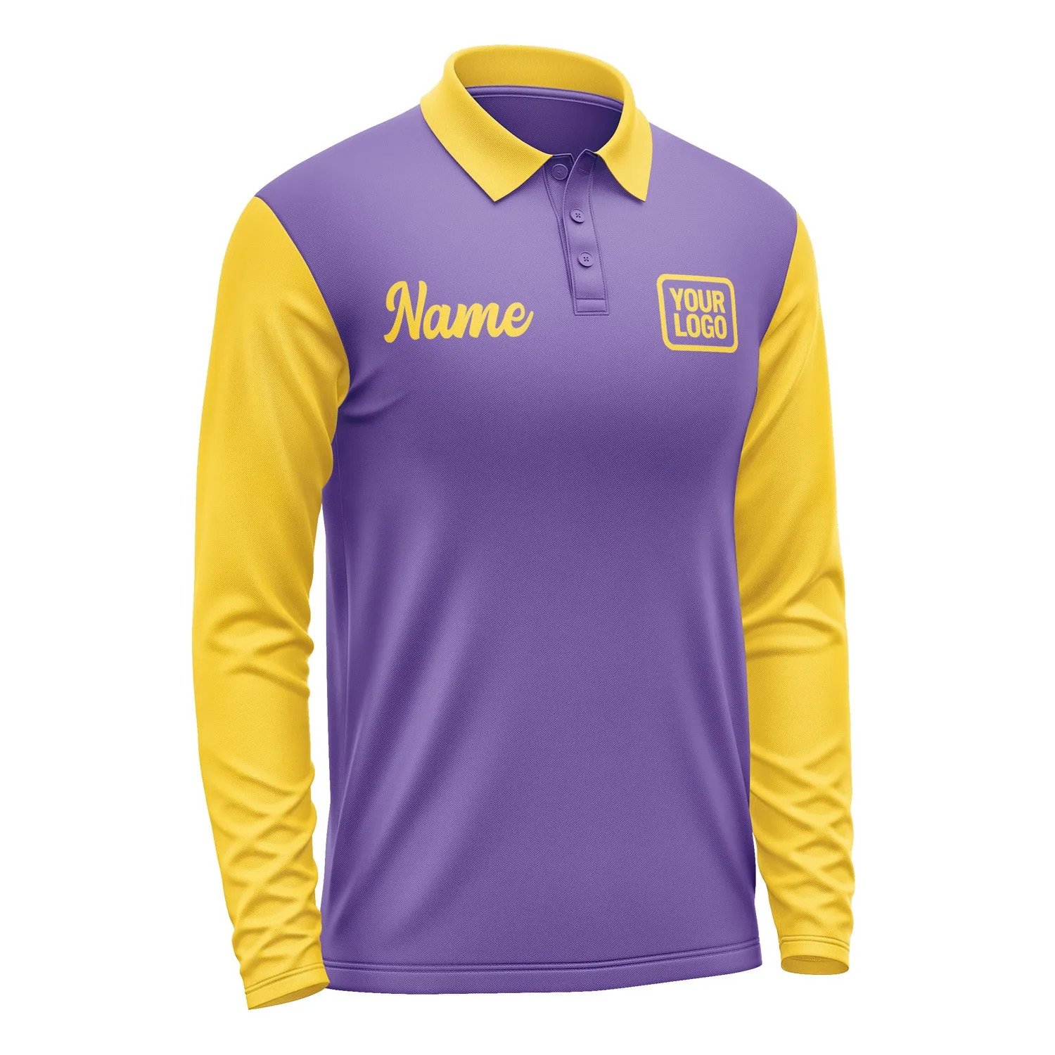 Custom Light Purple Gold Long Sleeve Polo Shirt sold by Tailorly product image thumbnail 4