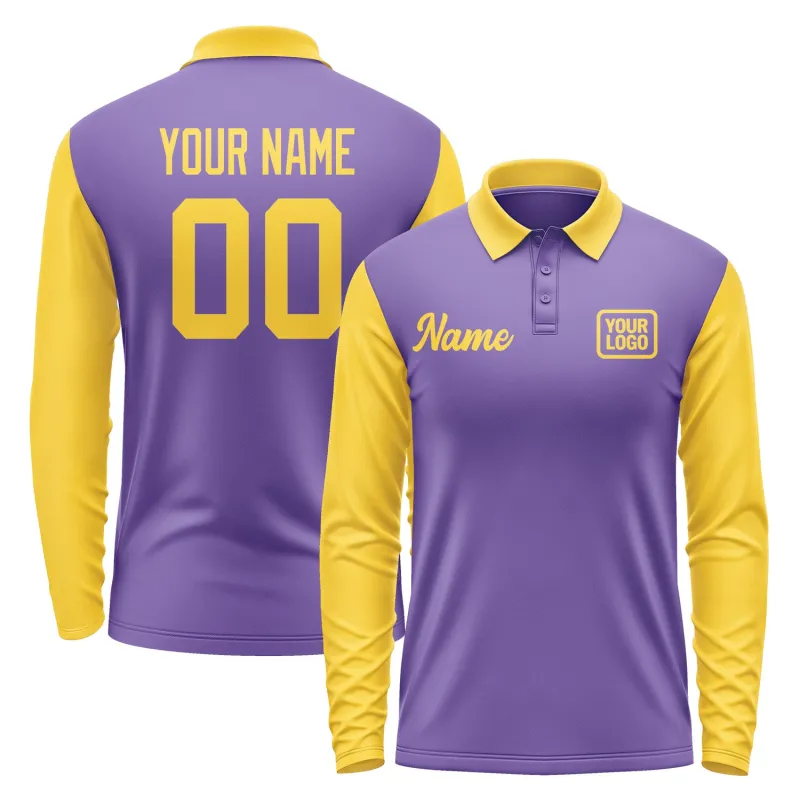 Custom Light Purple Gold Long Sleeve Polo Shirt sold by Tailorly