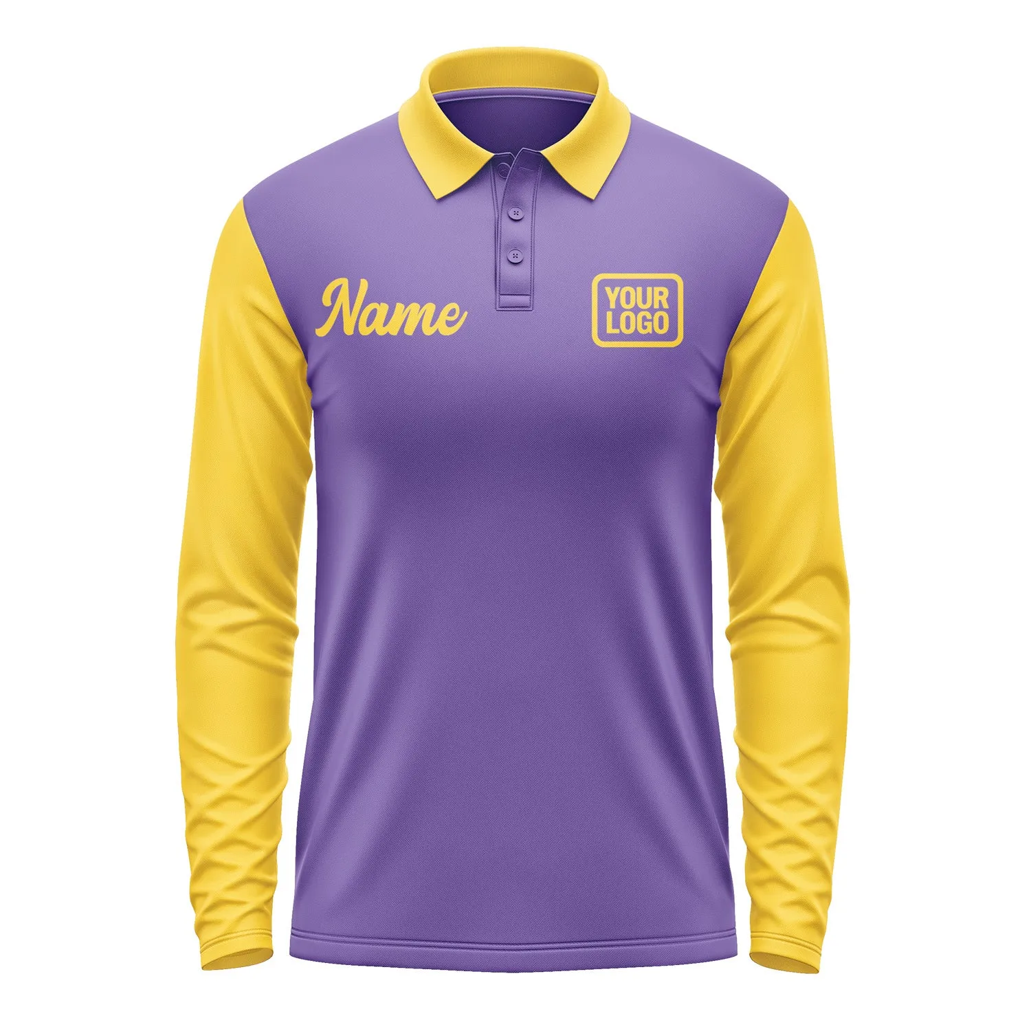 Custom Light Purple Gold Long Sleeve Polo Shirt sold by Tailorly product image thumbnail 2