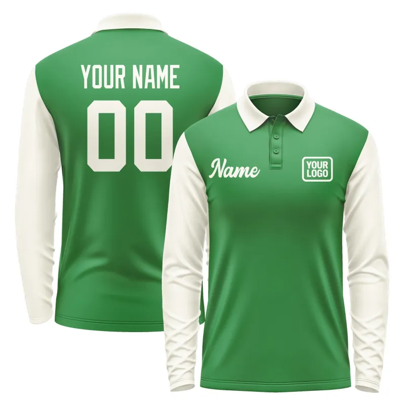Custom Emerald Green Cream Long Sleeve Polo Shirt sold by Tailorly