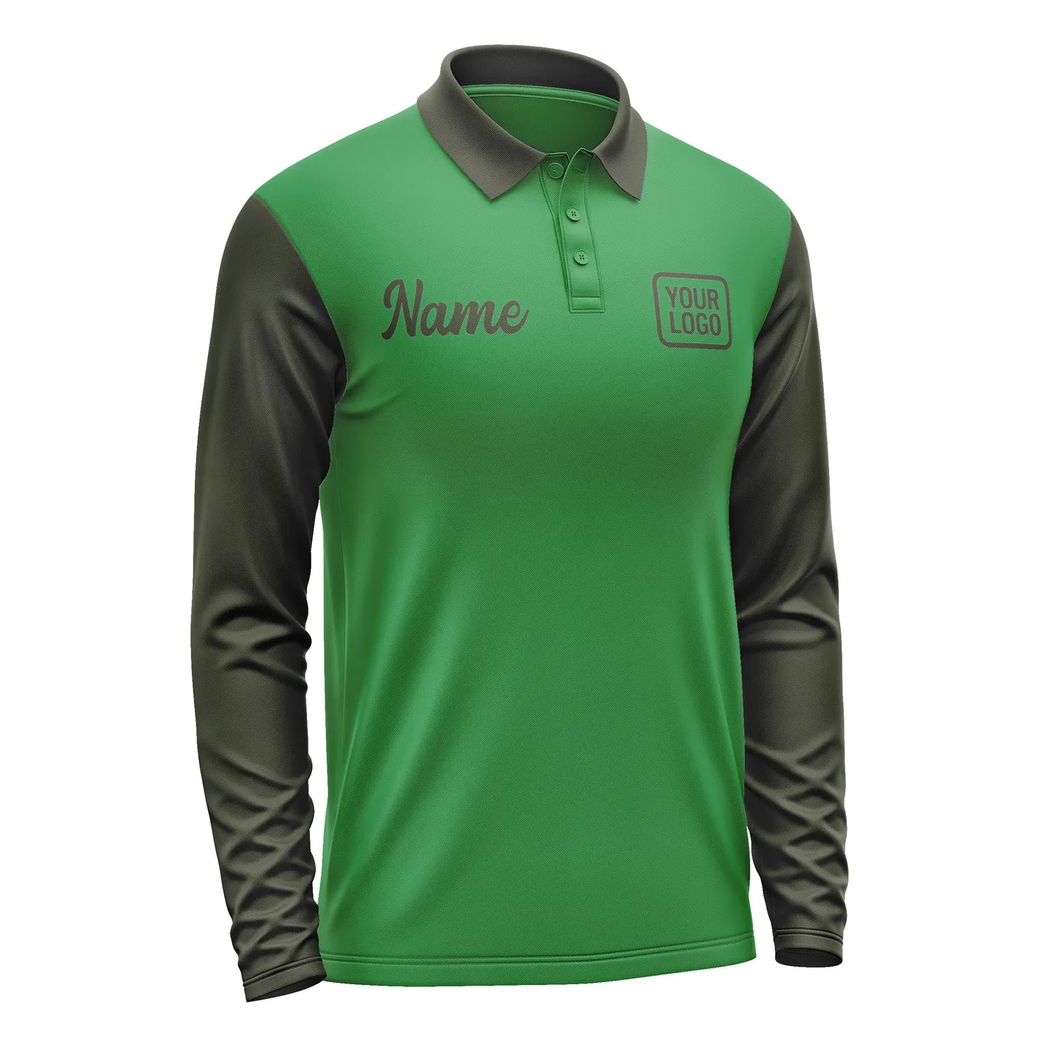 Custom Emerald Green Olive Long Sleeve Polo Shirt sold by Tailorly product image thumbnail 4