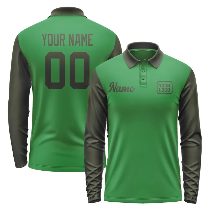 Custom Emerald Green Olive Long Sleeve Polo Shirt sold by Tailorly