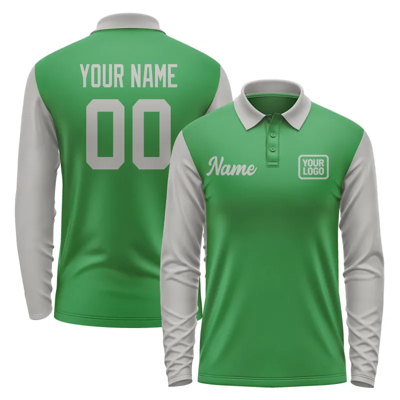 Custom Emerald Green Gray Long Sleeve Polo Shirt sold by Tailorly