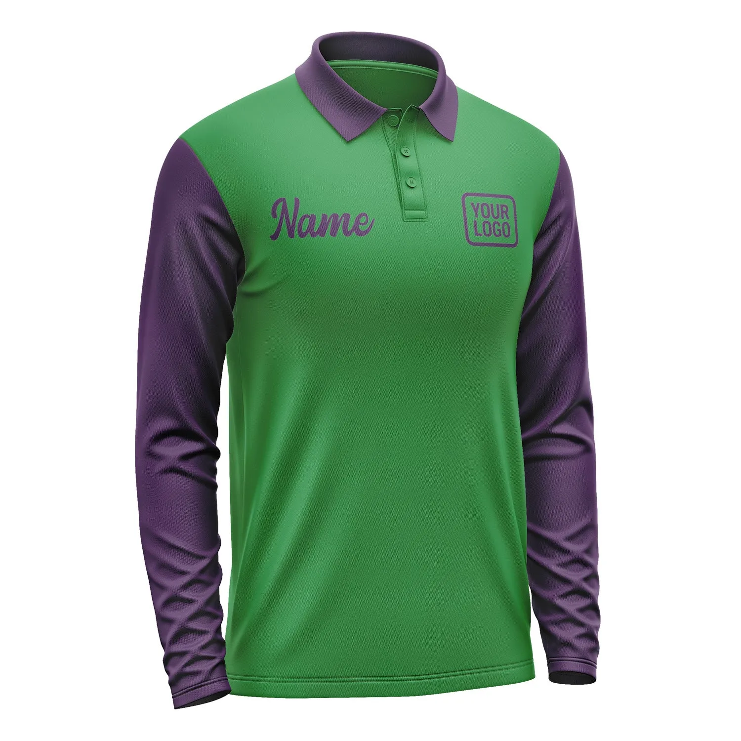 Custom Emerald Green Purple Long Sleeve Polo Shirt sold by Tailorly product image thumbnail 4