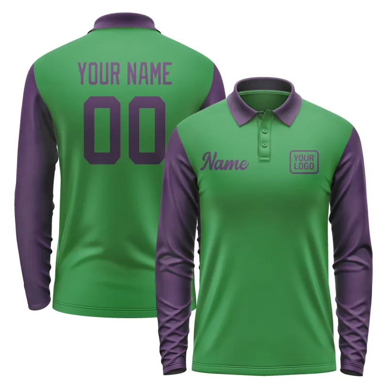 Custom Emerald Green Purple Long Sleeve Polo Shirt sold by Tailorly