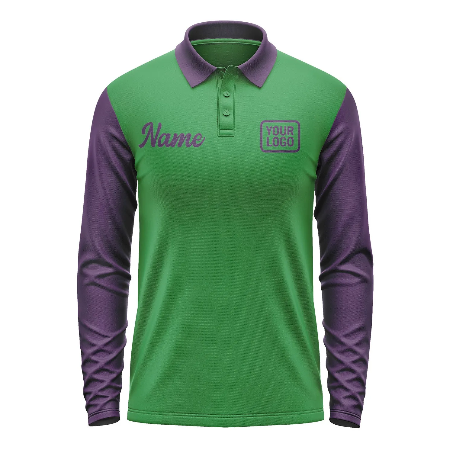Custom Emerald Green Purple Long Sleeve Polo Shirt sold by Tailorly product image thumbnail 2
