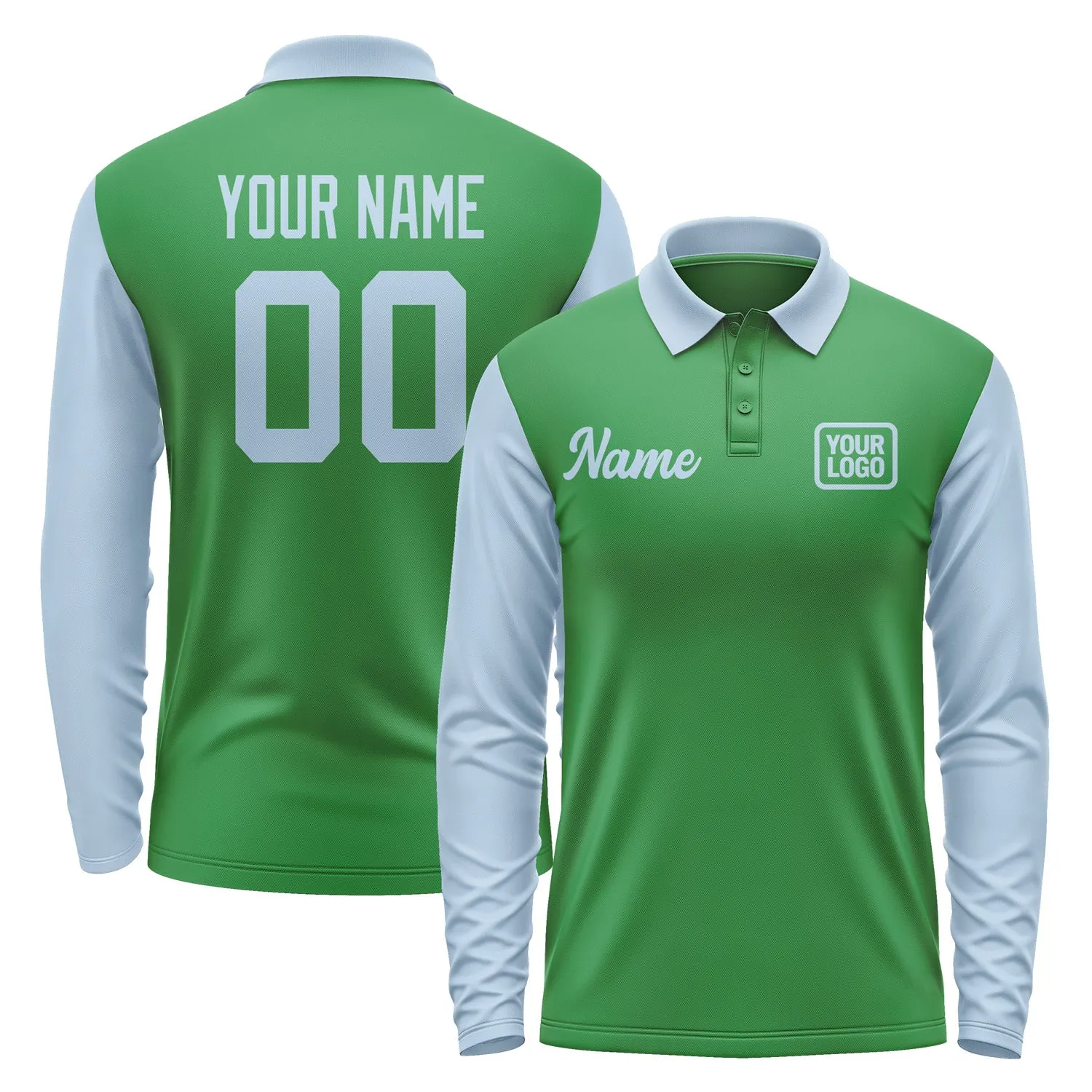 Custom Emerald Green Light Blue Long Sleeve Polo Shirt sold by Tailorly