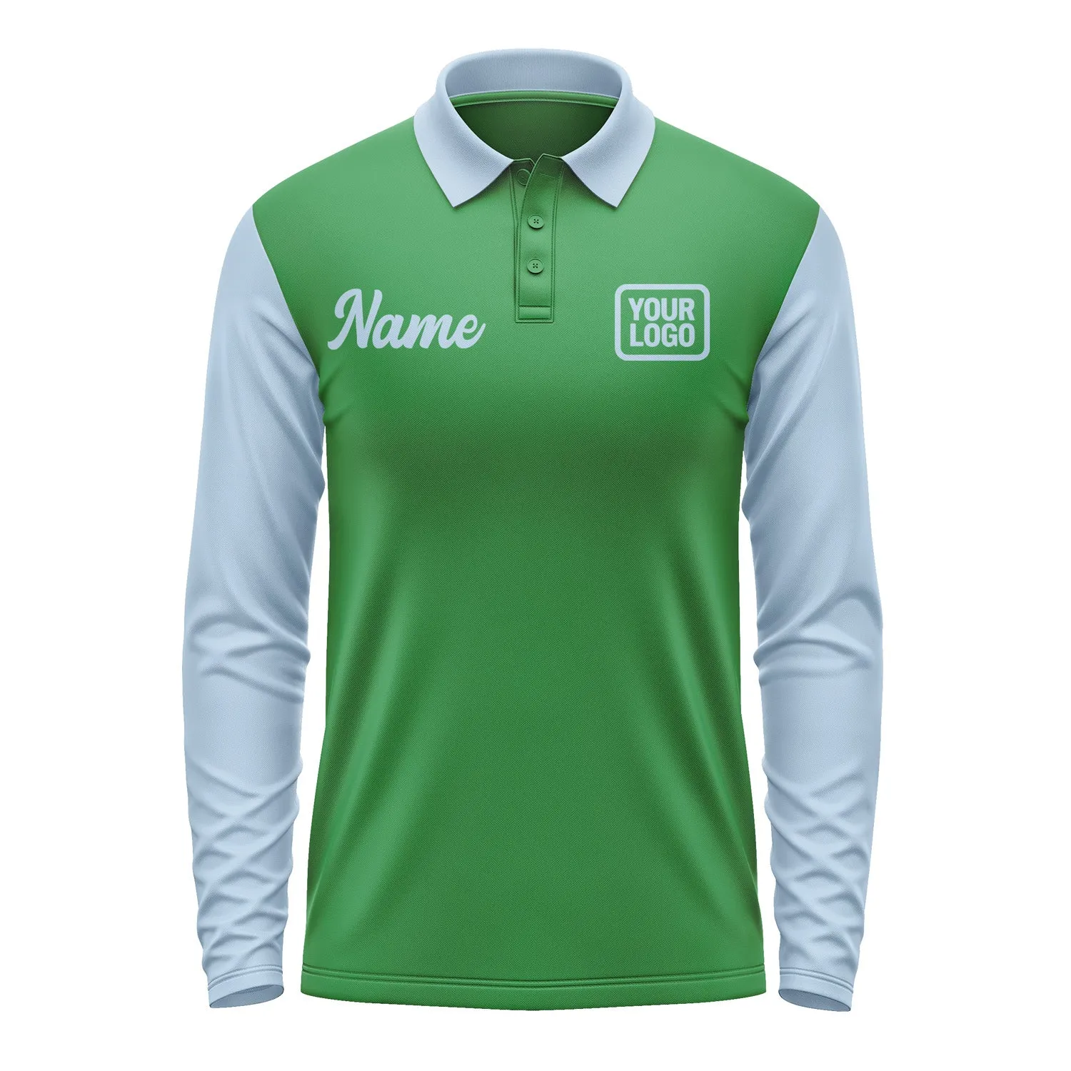 Custom Emerald Green Light Blue Long Sleeve Polo Shirt sold by Tailorly product image thumbnail 2