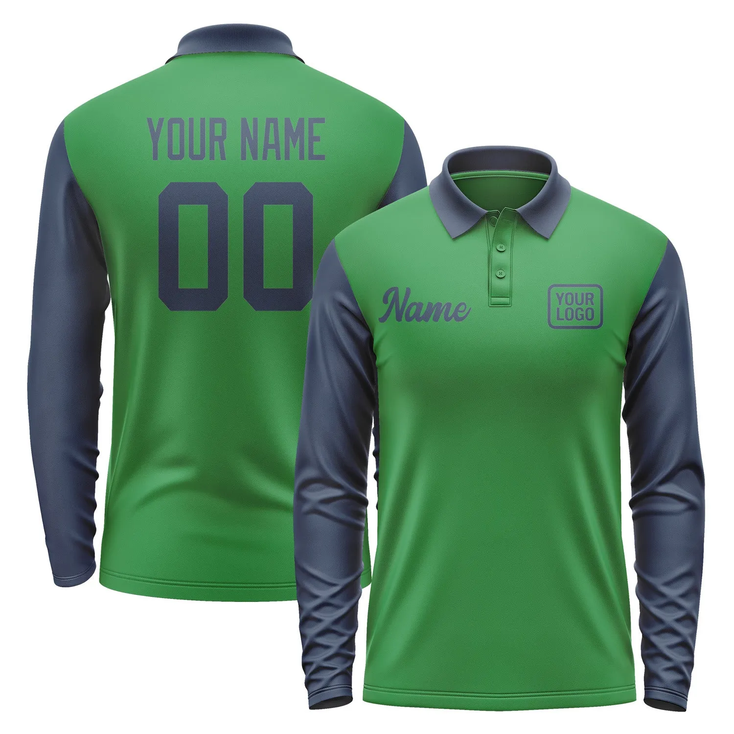 Custom Emerald Green Blue Long Sleeve Polo Shirt sold by Tailorly