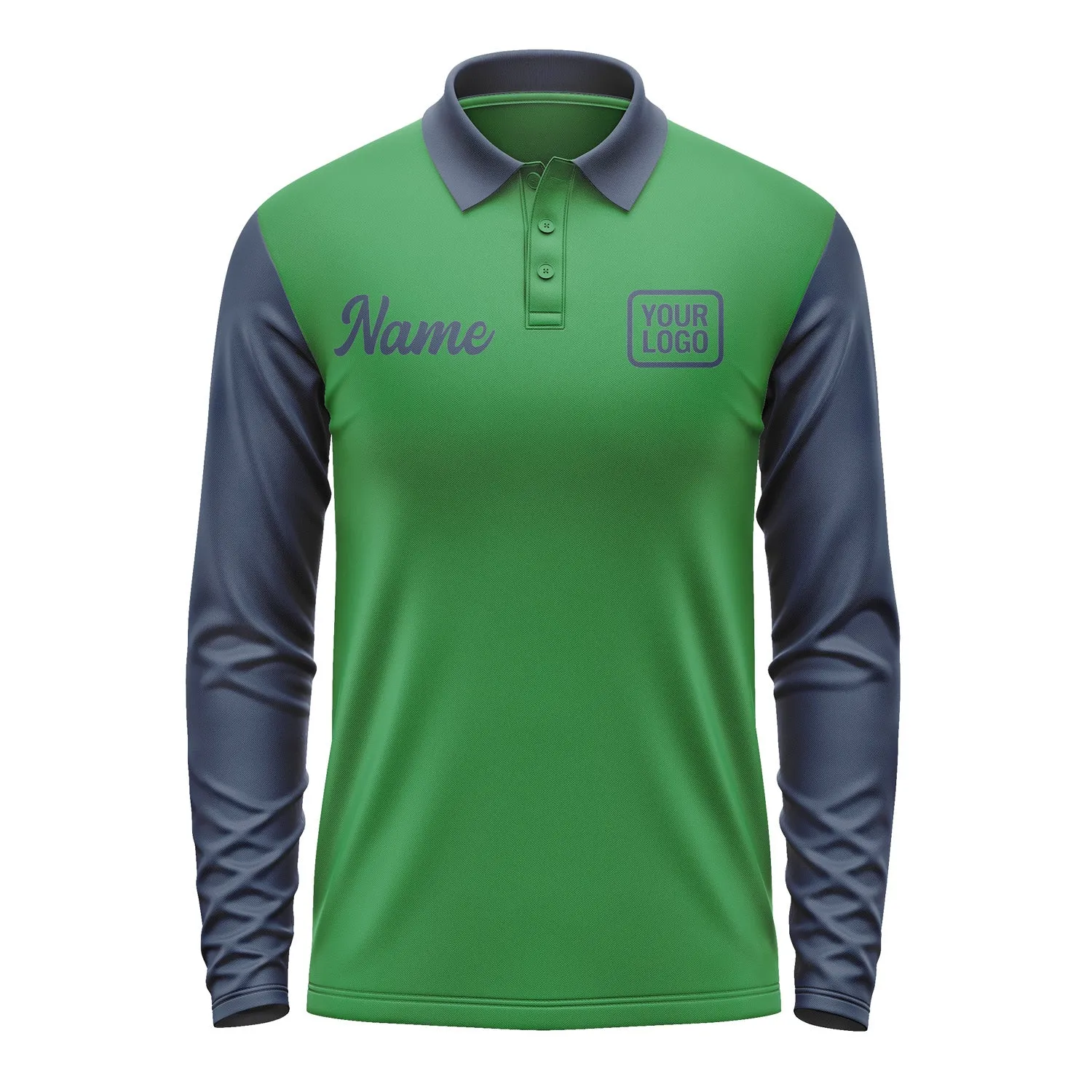 Custom Emerald Green Blue Long Sleeve Polo Shirt sold by Tailorly product image thumbnail 2