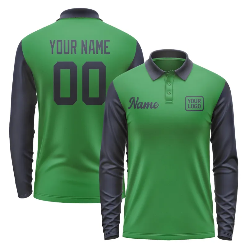 Custom Emerald Green Navy Long Sleeve Polo Shirt sold by Tailorly