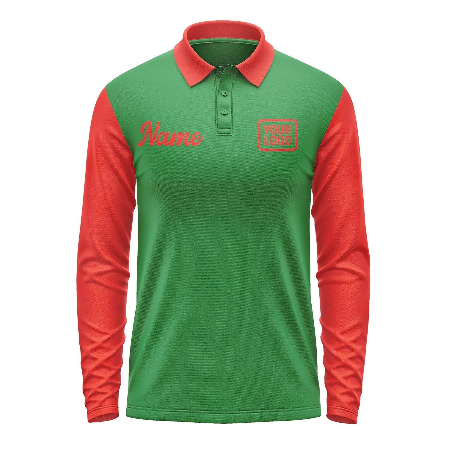 Custom Emerald Green Orange Red Long Sleeve Polo Shirt sold by Tailorly product image thumbnail 2