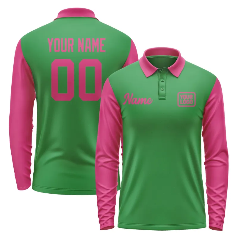 Custom Emerald Green Pink Long Sleeve Polo Shirt sold by Tailorly