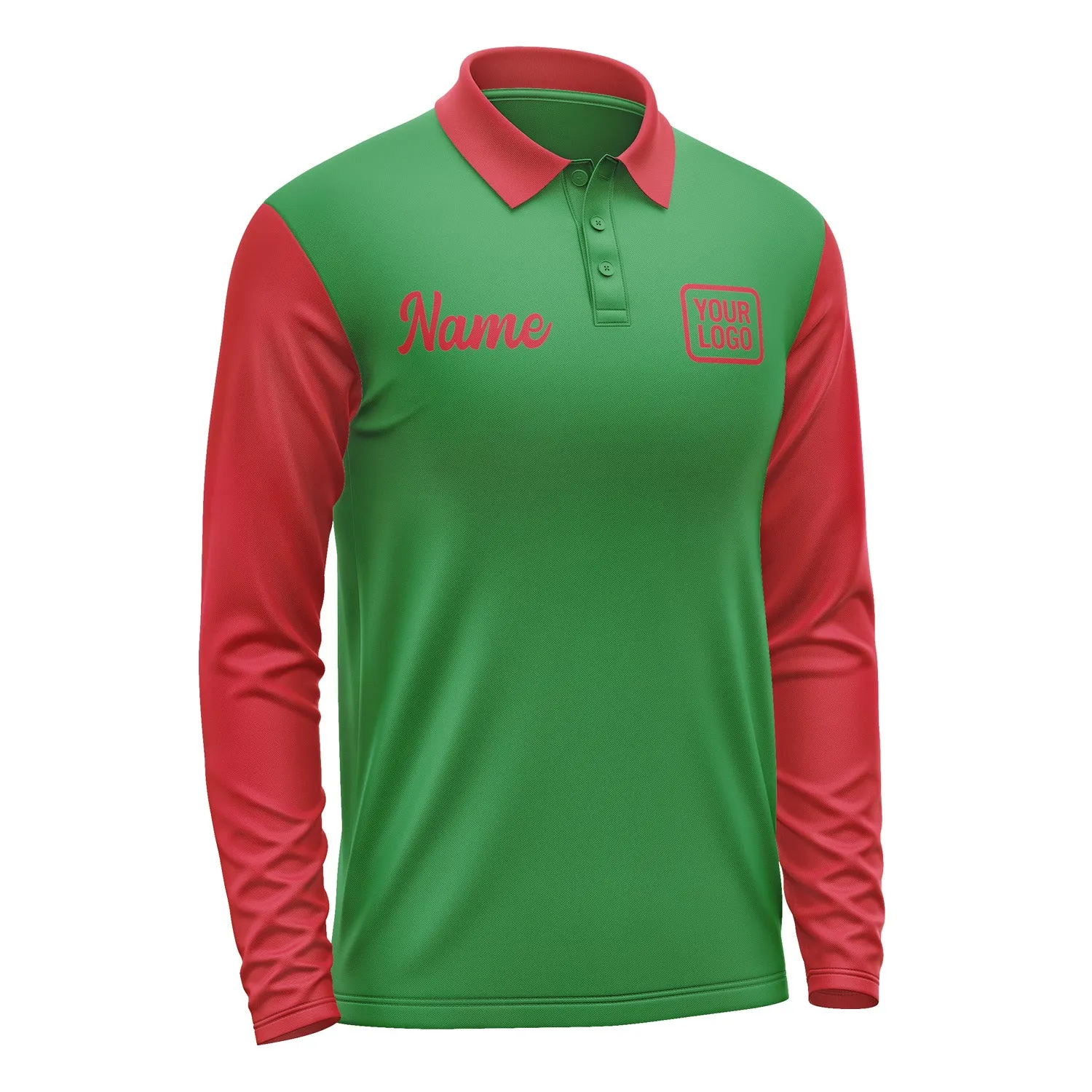 Custom Emerald Green Red Long Sleeve Polo Shirt sold by Tailorly product image thumbnail 4