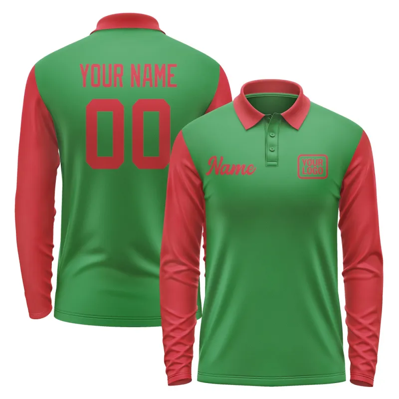 Custom Emerald Green Red Long Sleeve Polo Shirt made by Tailorly