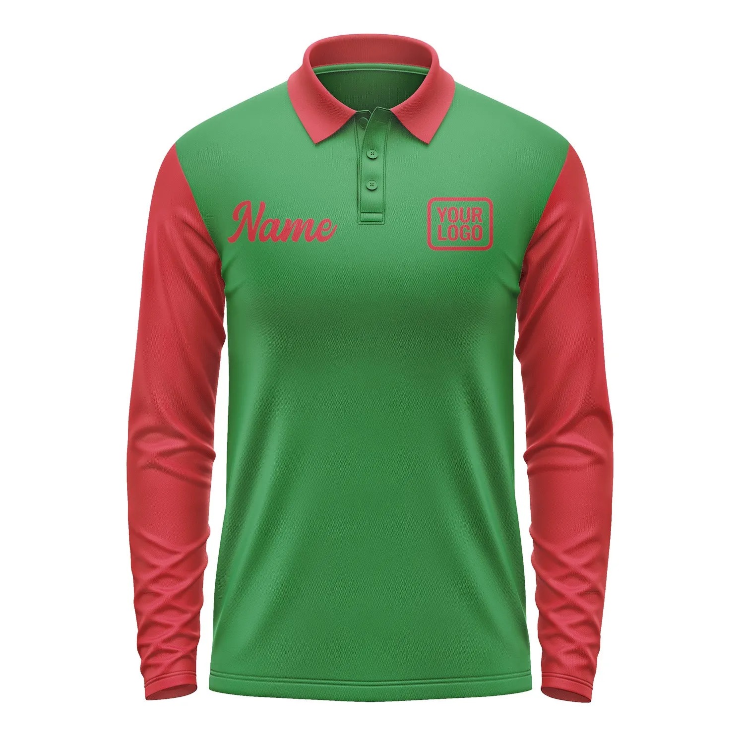Custom Emerald Green Red Long Sleeve Polo Shirt sold by Tailorly product image thumbnail 2