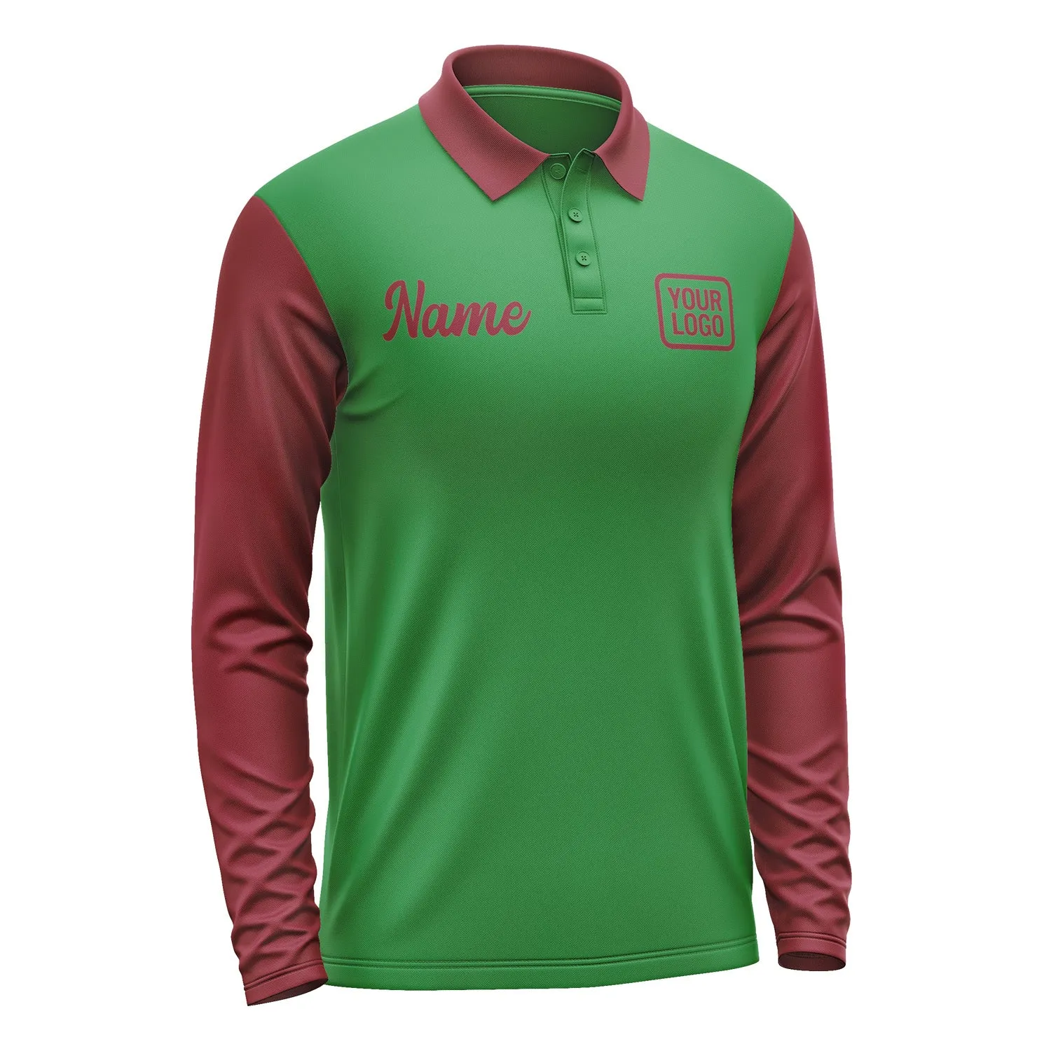 Custom Emerald Green Crimson Red Long Sleeve Polo Shirt sold by Tailorly product image thumbnail 4