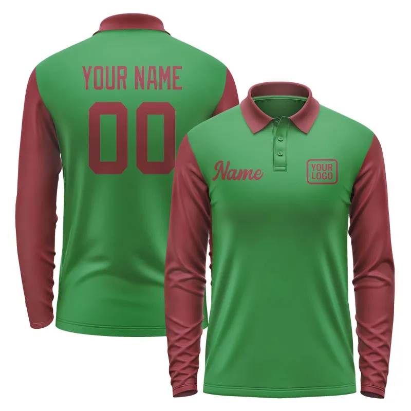 Custom Emerald Green Crimson Red Long Sleeve Polo Shirt sold by Tailorly