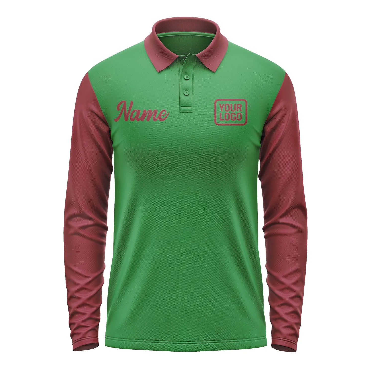 Custom Emerald Green Crimson Red Long Sleeve Polo Shirt sold by Tailorly product image thumbnail 2