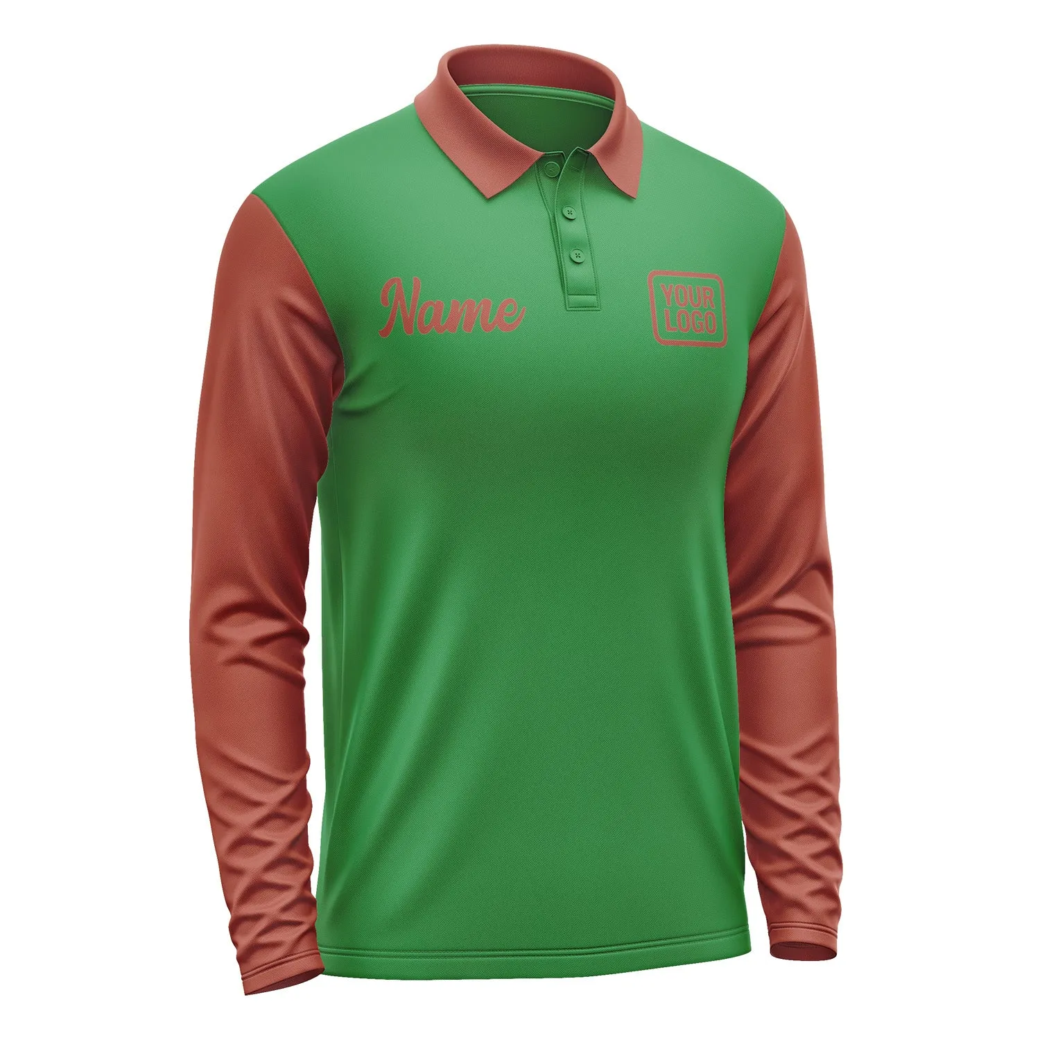 Custom Emerald Green Coral Red Long Sleeve Polo Shirt sold by Tailorly product image thumbnail 4
