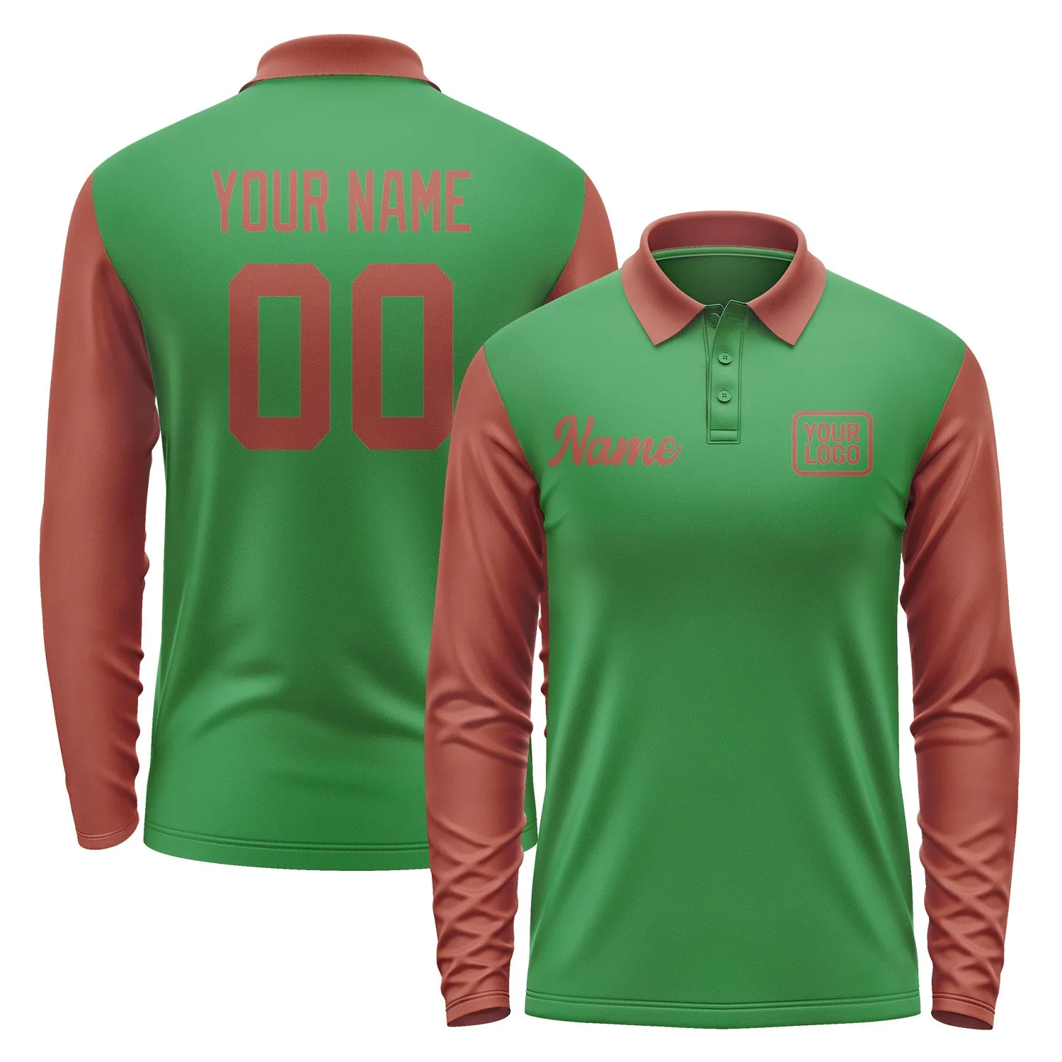 Custom Emerald Green Coral Red Long Sleeve Polo Shirt sold by Tailorly