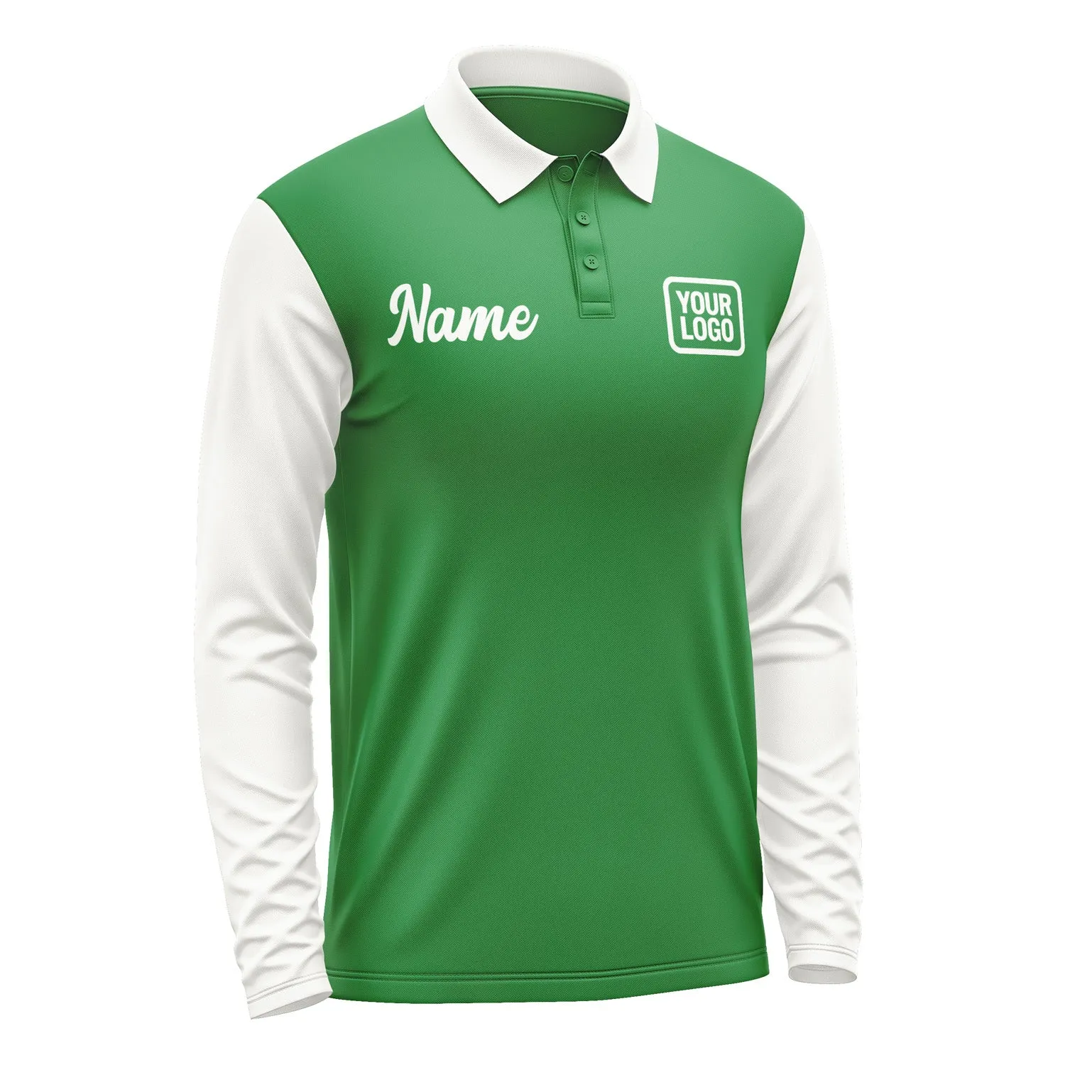 Custom Emerald Green White Long Sleeve Polo Shirt sold by Tailorly product image thumbnail 4