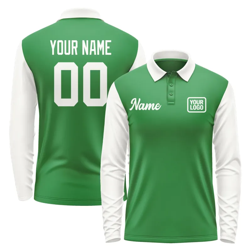 Custom Emerald Green White Long Sleeve Polo Shirt sold by Tailorly