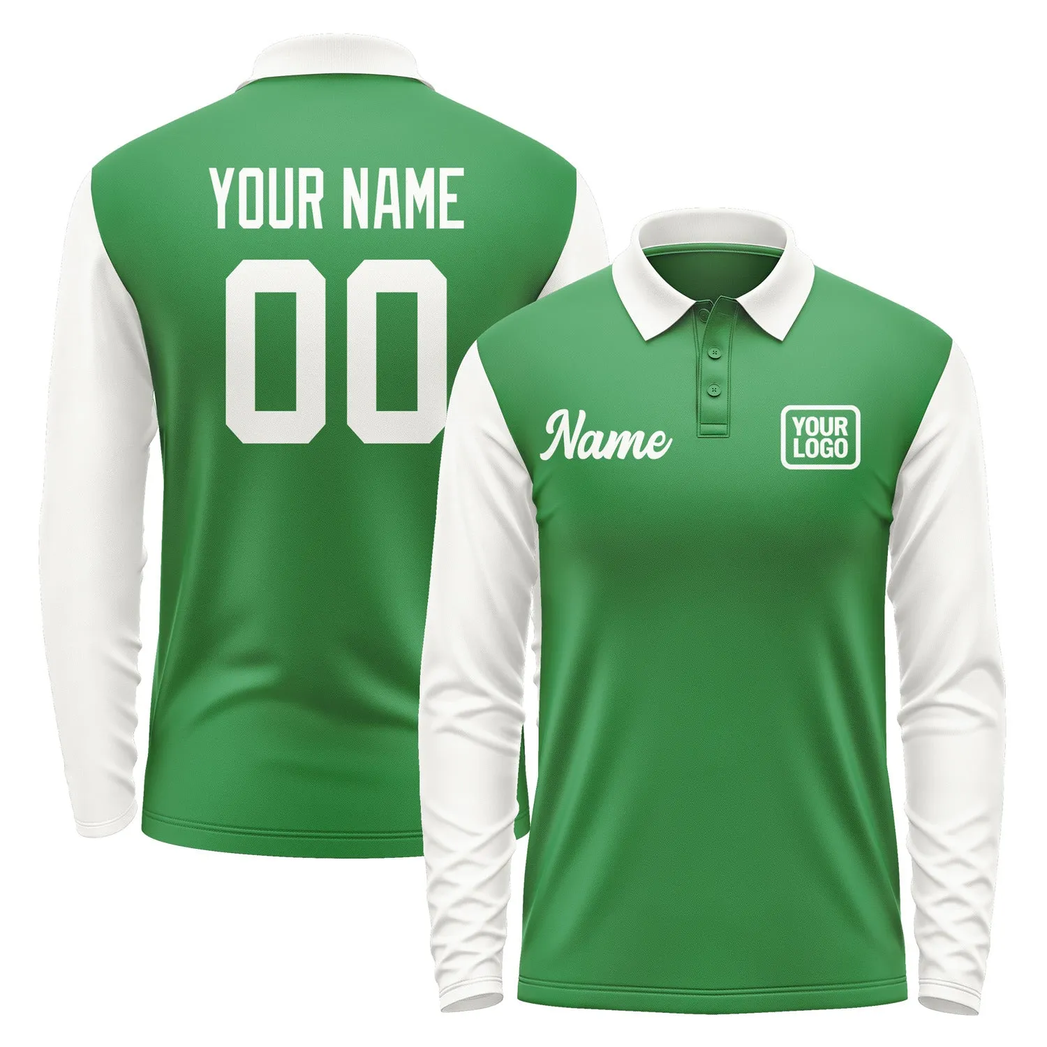 Custom Emerald Green White Long Sleeve Polo Shirt sold by Tailorly