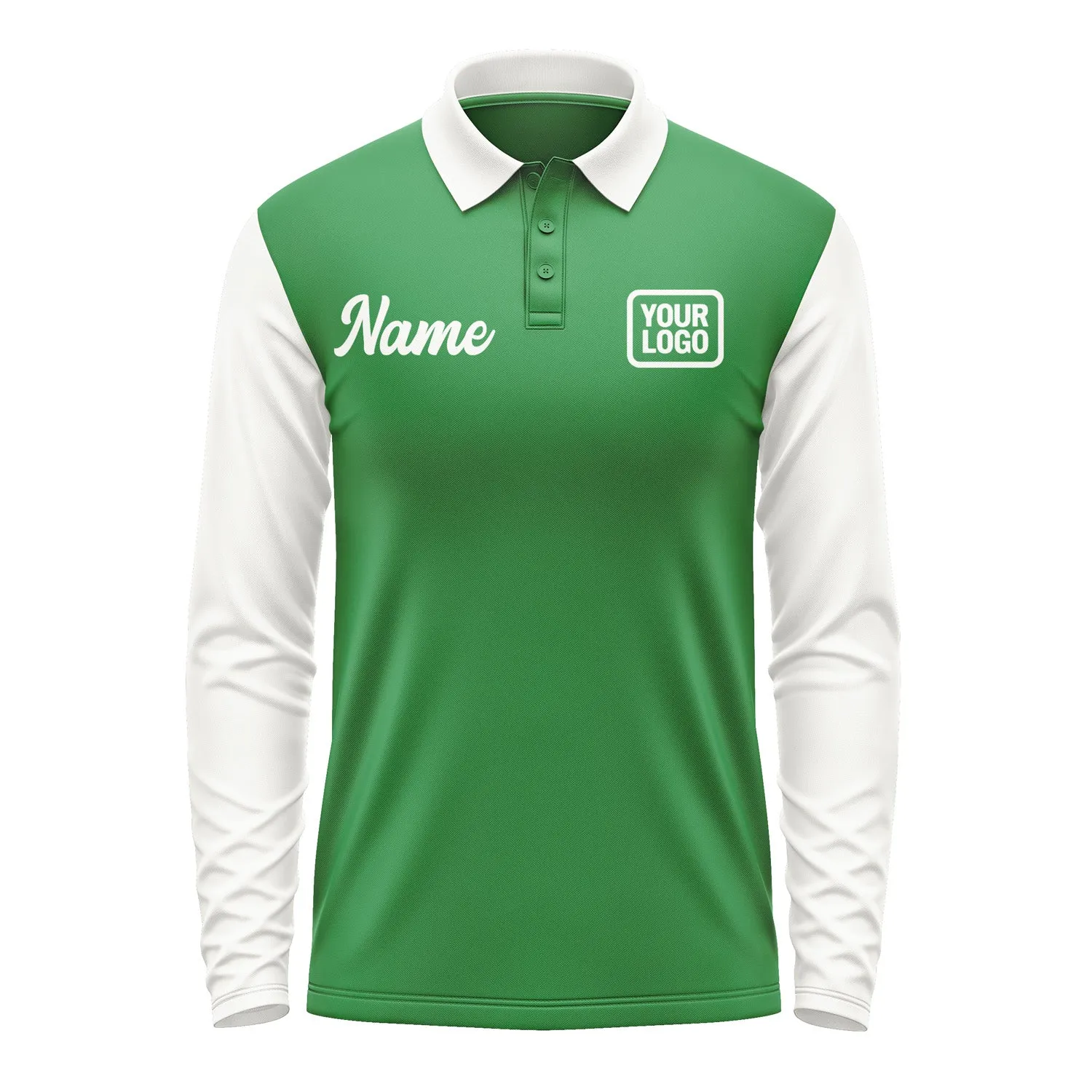 Custom Emerald Green White Long Sleeve Polo Shirt sold by Tailorly product image thumbnail 2