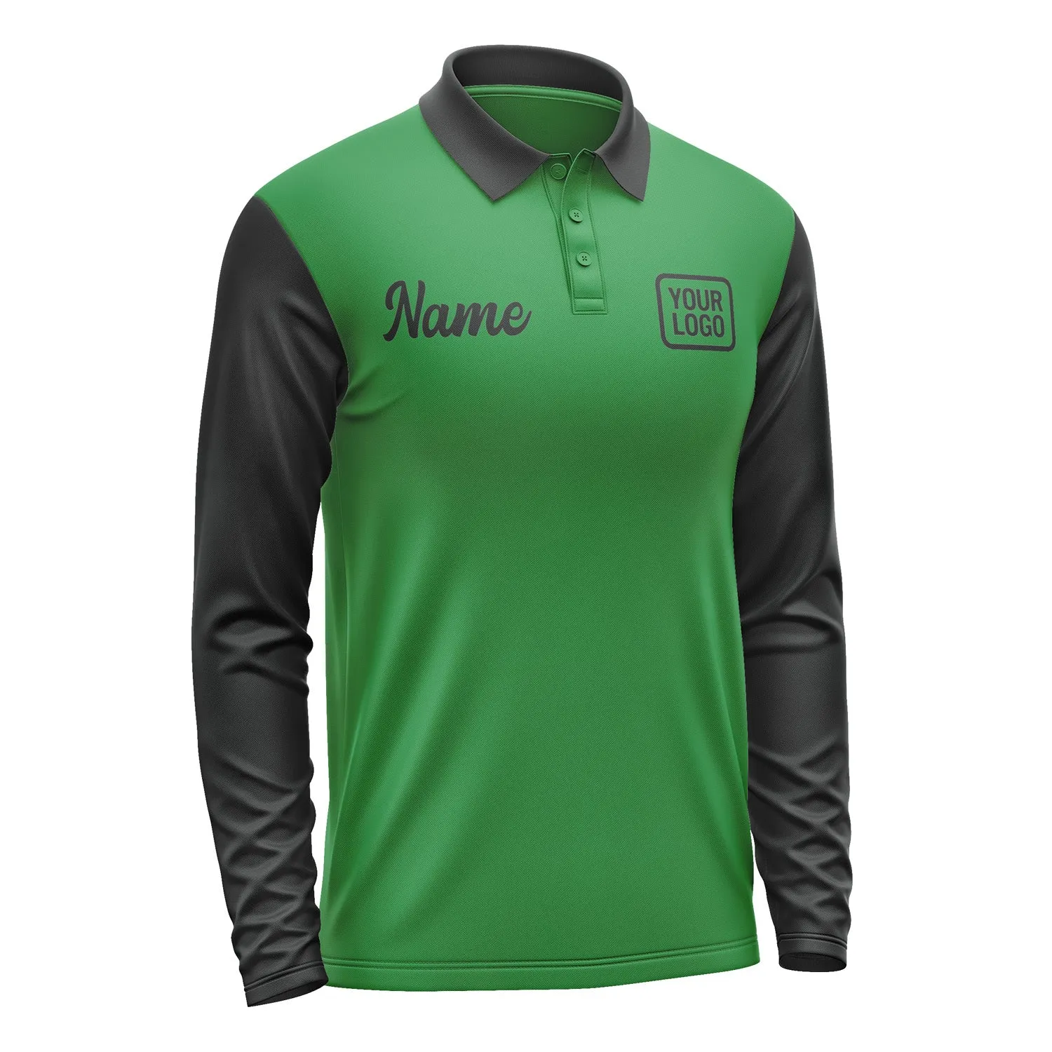 Custom Emerald Green Black Long Sleeve Polo Shirt sold by Tailorly product image thumbnail 4