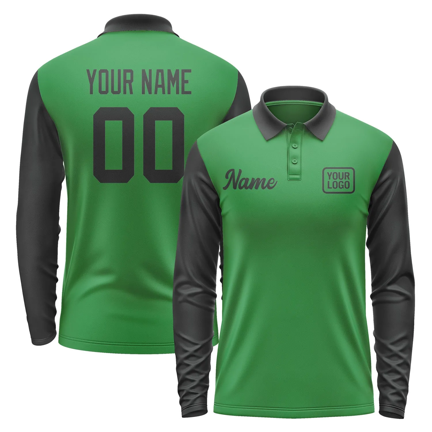 Custom Emerald Green Black Long Sleeve Polo Shirt sold by Tailorly