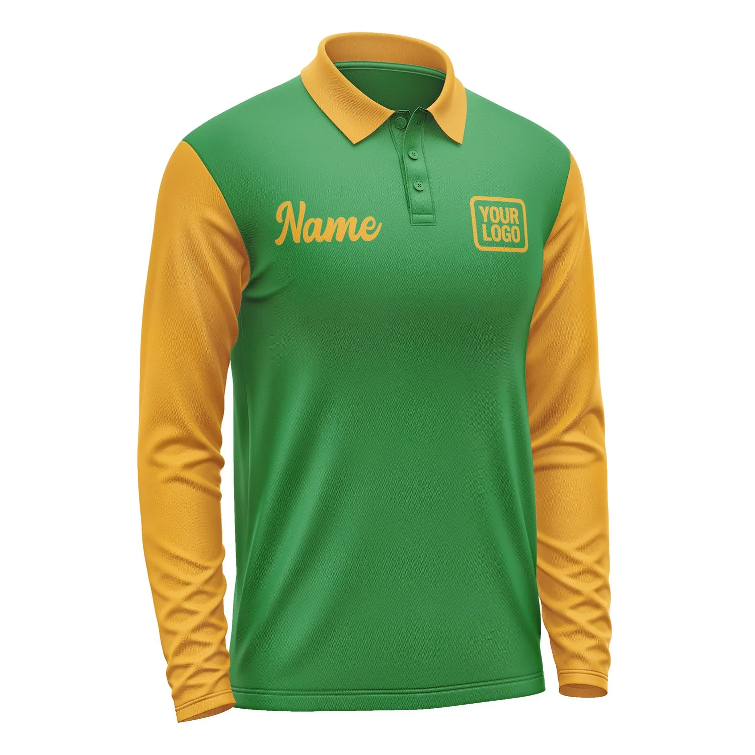 Custom Emerald Green Yellow Long Sleeve Polo Shirt sold by Tailorly product image thumbnail 4